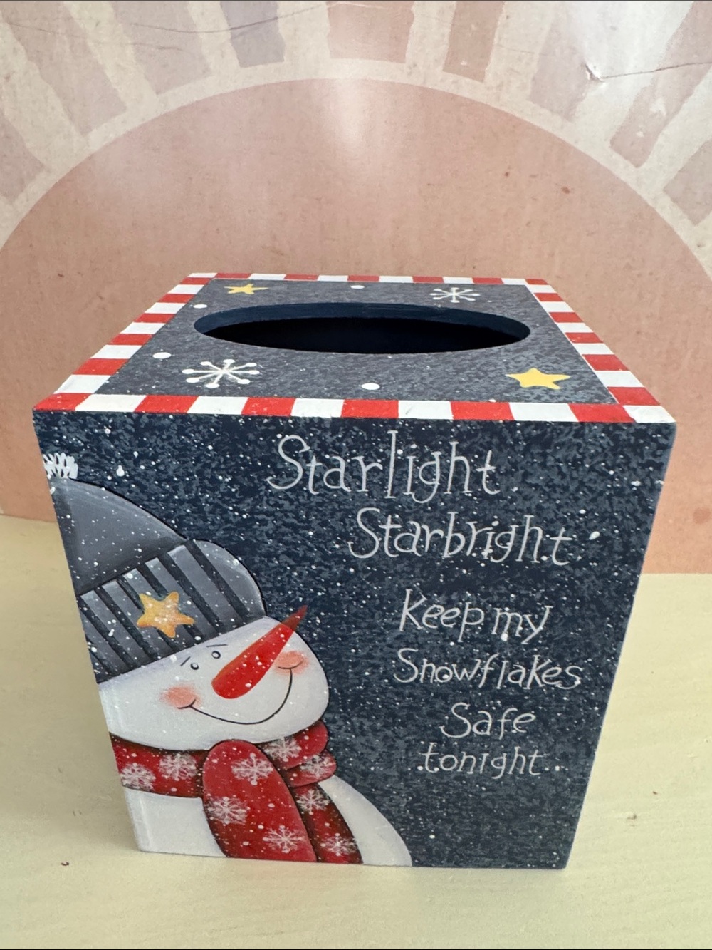 Snowman Holiday Square Box Tissue Holder with Starlight Starbright Rhyme